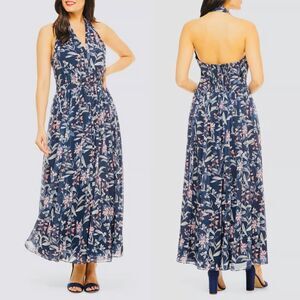 Girl Meets Glam NWT Siena Floral Halter maxi dress Size 4 blue cottagecore